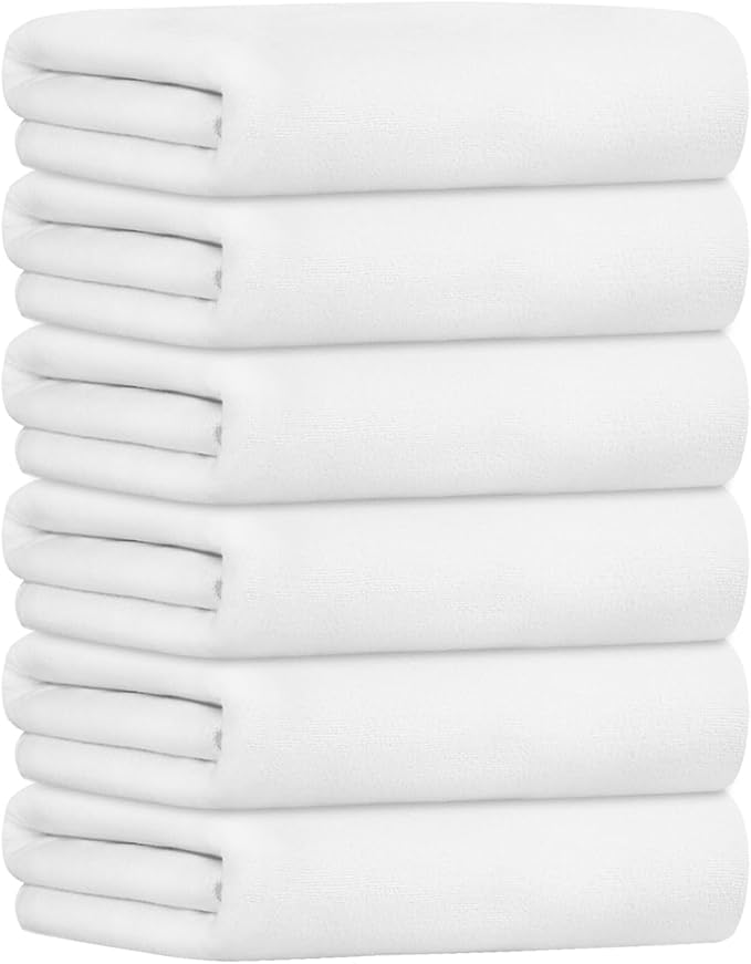 JML Bath Towels, Large Microfiber Bathroom Towel Set 6 Pack 30" x 60", Soft Absorbent Microfiber Body Towels for Adult, White