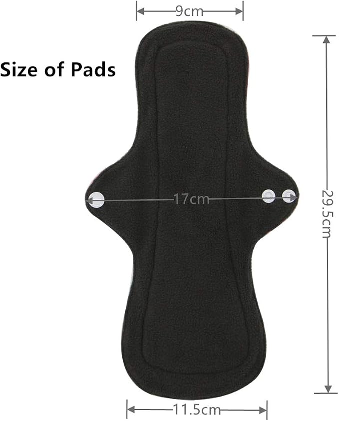Reusable Menstrual Pads - Bamboo Charcoal Menstrual Heavy Incontinence Pads |Sanitary Pads - Pack of 5, 1 Cloth Mini Wet Bag