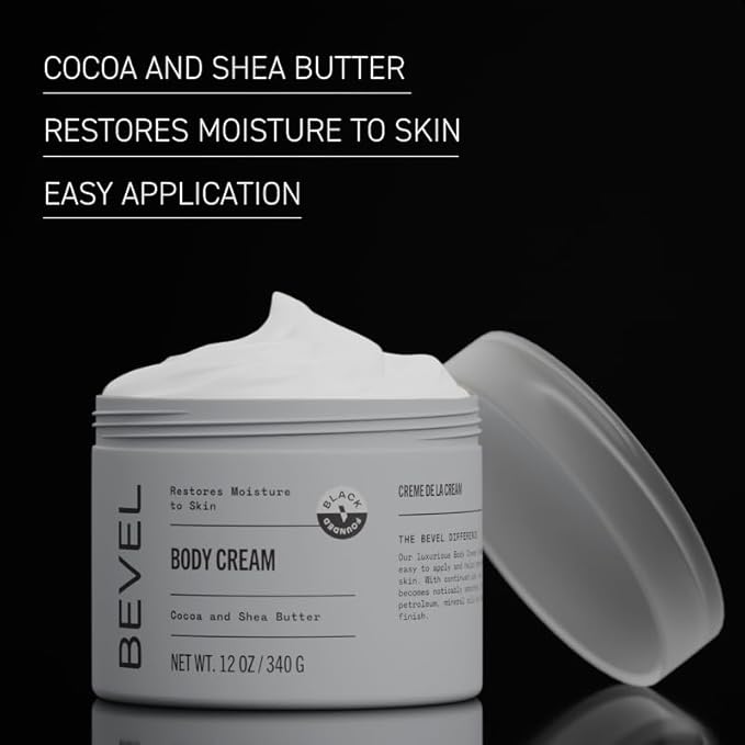 Bevel Body Cream, Luxury Body Lotion for Men, Dermatologist Tested & Hypoallergenic Moisturizer, Men's Lotion for Dry Skin, Cocoa & Shea Butter, Paraben Free, Petroleum Free, Supreme Oak Scent, 12 oz
