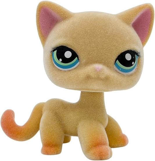 Custom Flocked Pet Shop Toy Fuzzy Animal Figure Short Hair Cat Kitty Kitten Deer OOAK (Orange #339)