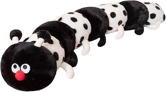 ELAINREN Black Caterpillar with Polka Dots Plush Pillow Ultra-Soft Caterpillar Stuffed Insect Toy Cuddly Long Worm Plushie Gifts/35.4''