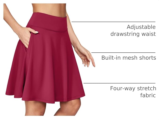 IUGA 20" Knee Length Skorts Skirts for Women with Pockets Tennis Skirt High Waisted Golf Skirts for Women Casual Athletic