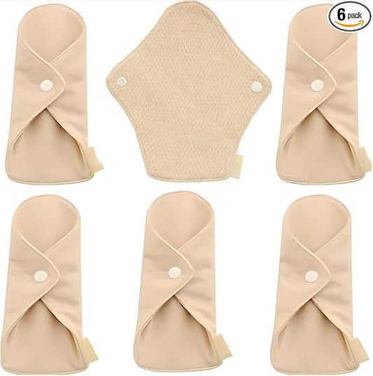 6 Pack Panty Liners 7.1" Reusable Organic Cotton Top Layer Washable Breathable Cloth Pads for Light Flow Postpartum and Bladder Leaks