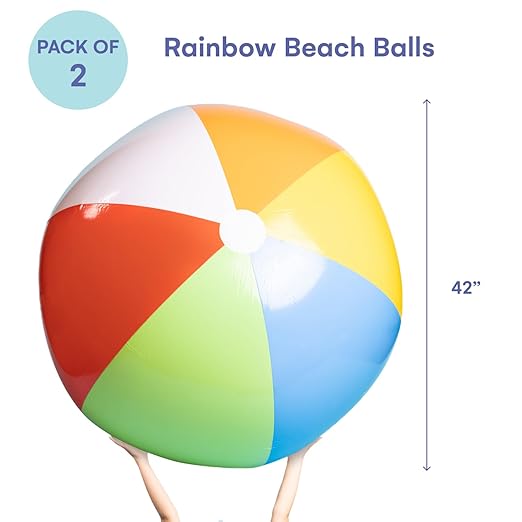 Top Race 2-Pack Giant Beach Balls 42-Inch Inflatable Pool Balls for Swimming and Outdoor Fun - Multicolor Big Shiny Ball for Beach Party and Summer Games