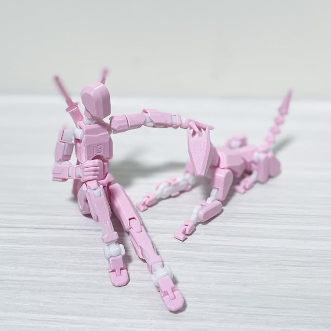 T13 Action Figures Set (Assembly Completed) Dummy 13 Titan 13 Robot Action Figure 3D Printed Robo Multi-Jointed Movable Action Figure Toy with Full Articulation (T 13 Pink White Figure + Dog)