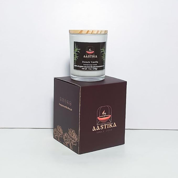 Aastika - French Vanilla 100% Organic Soy Wax Candle – Scented, Aromatherapy Jar Candle, 5 oz