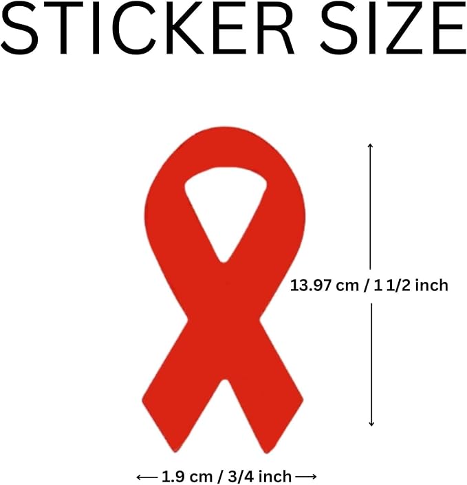 Small Red Ribbon Awareness Stickers - Small Red Ribbon Shaped Stickers for Heart, AIDS/HIV Awareness & Fundraising - 2 Rolls