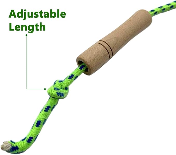 16 FT Double Dutch Jump Rope for Kids - Wooden Handle - Adjustable Cotton Braided Fitness Skipping Rope for Fitness, Outdoor Fun, School Sports, and Party Games