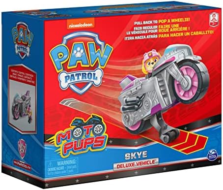 Paw Patrol, Moto Pups Skye’s Deluxe Pull Back Motorcycle Vehicle with Wheelie Feature and Toy Figure