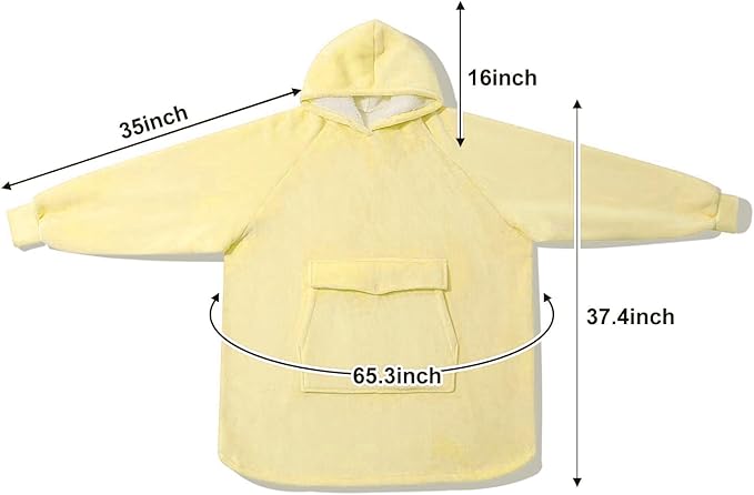 Krifey Wearable Blanket Hoodie, Oversized Sherpa Fleece Sweatshirt with Giant Pocket, Birthday Gifts for Women, Mom, Sister, Pastel Yellow