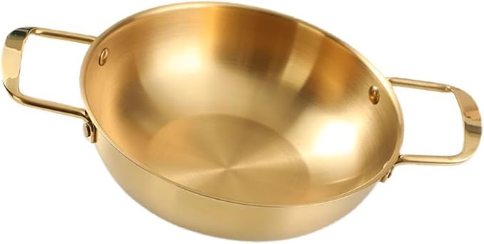 Korean Ramen Cooking Pot with Handle, Stainless Steel Everyday Pan, Stainless Steel Fast Heating Convenient Noodle Pot for Soup, Small Hot Pot 18cm/7.1in (Original Color) (Gold)