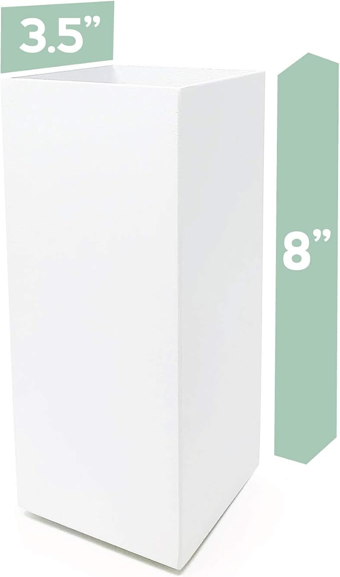 Buhbo Modern Square Vase Planter 3.5" x 3.5" x 8 inch, White