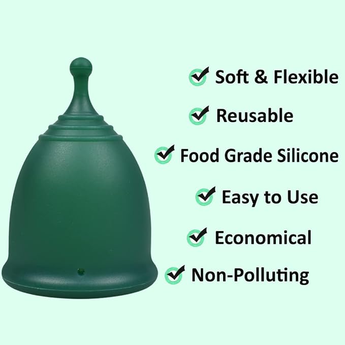 SHORDY Menstrual Cups - Large Reusable Period Cup for Women (Green) | Heavy flow, 100% medical grade silicone, 12 hr comfort, Disc & tampon alternative, Feminine care, Copa menstrual para mujer