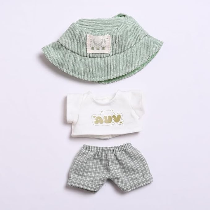 Clothes for 17cm Doll Overalls&hat Clothes Accessories(No Doll), Cute Outfit Suitable for 6.69inch (17cm) Doll Soft Cotton Clothing Replacement