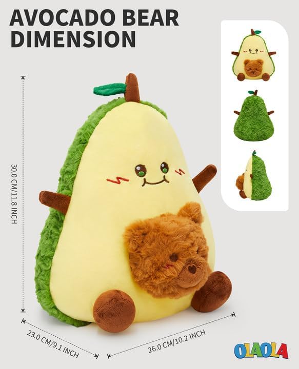 OLAOLA Cute Avocado Plush Toys Bear Stuffed Animals, 11.8 Inch Soft Avocado Food Plushie Pillow Doll for Kids Adults