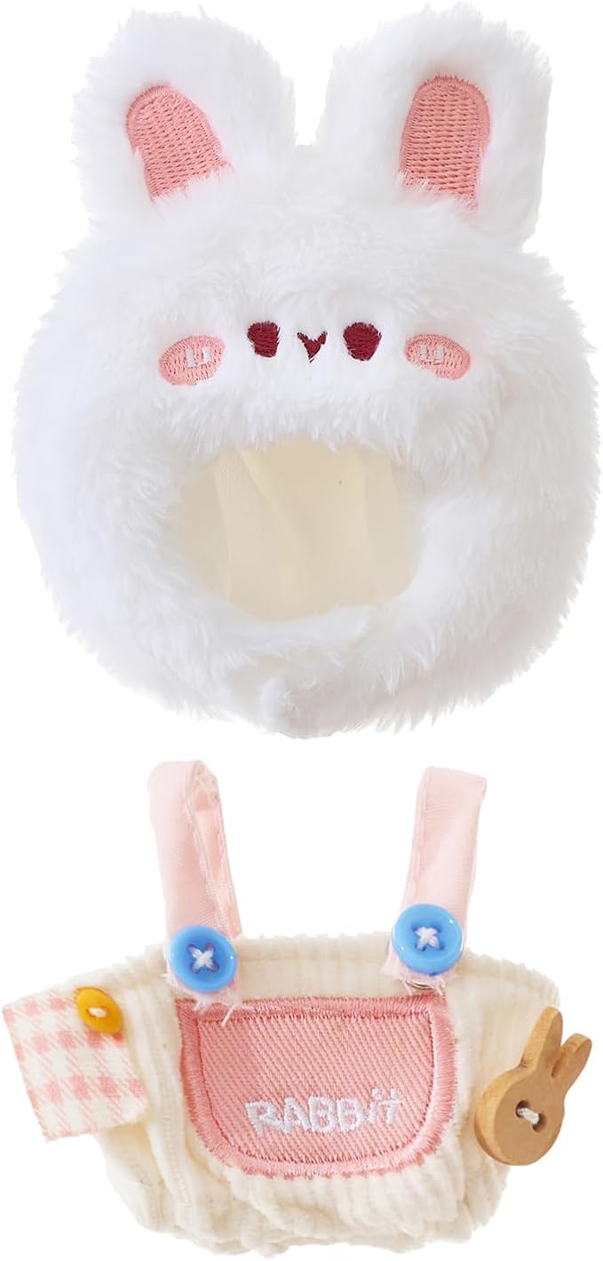 CALEMBOU Plush Doll Clothes, 4 Inches Cute Animal Series Vinyl Plush Doll Clothes, Kawaii Doll Clothes Accessories Set for Birthday Gifts (Cute Rabbit Set)