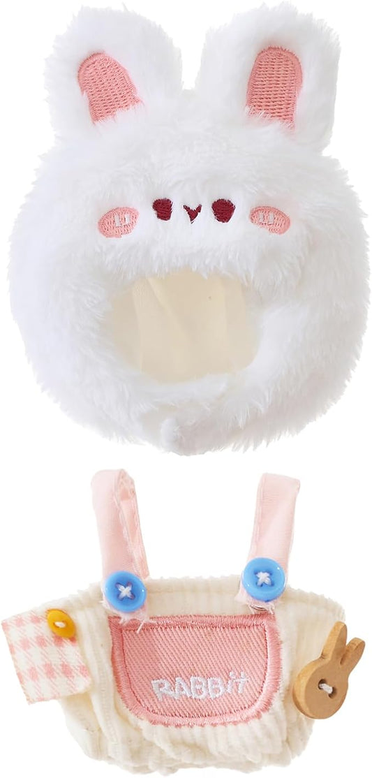 CALEMBOU Plush Doll Clothes, 4 Inches Cute Animal Series Vinyl Plush Doll Clothes, Kawaii Doll Clothes Accessories Set for Birthday Gifts (Cute Rabbit Set)