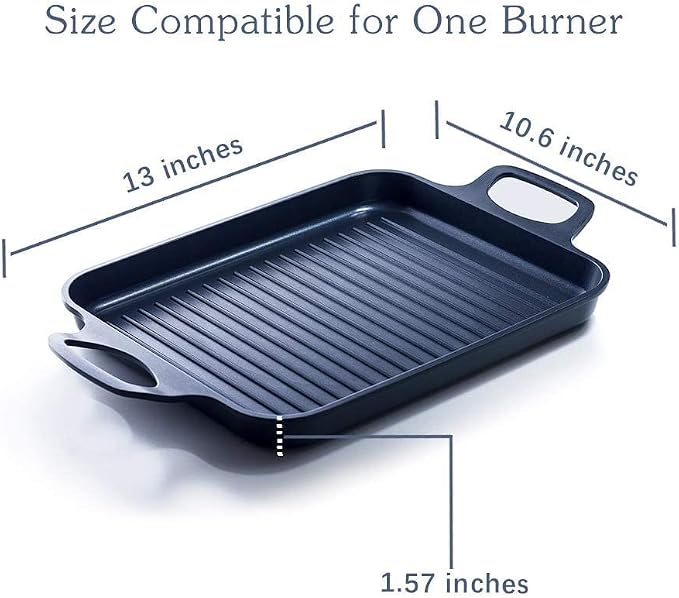 S·KITCHN Nonstick Grill Pan, Induction Stove Top Grill Plate, Glass Grilling Pan for Indoor, Gas Range Grill Panel/Skillet