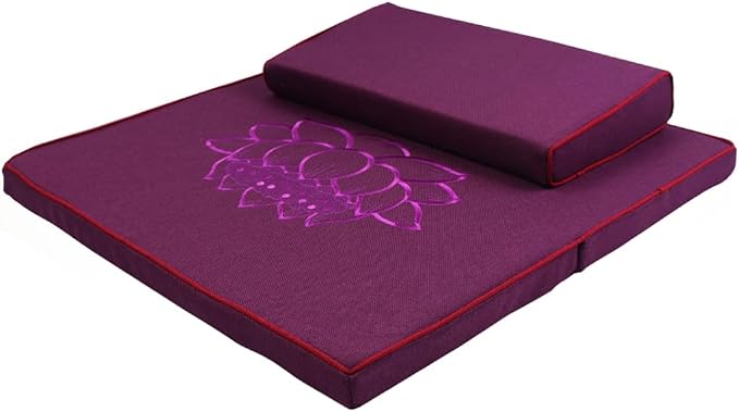 Portable Foldable Meditation Cushion Mat Set with Washable Cotton Linen Cover, Larger Thick Yoga Mat Bolster Floor Pillows Seating for Adults Meditation Accessories purple-70cm