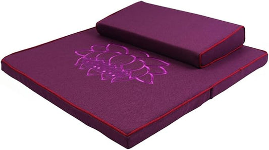 Portable Foldable Meditation Cushion Mat Set with Washable Cotton Linen Cover, Larger Thick Yoga Mat Bolster Floor Pillows Seating for Adults Meditation Accessories purple-60cm