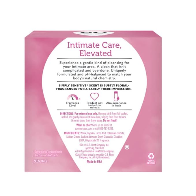 Summer's Eve Feminine Cleansing Cloths | Sensitive Skin | 16 Each | Pack of 2