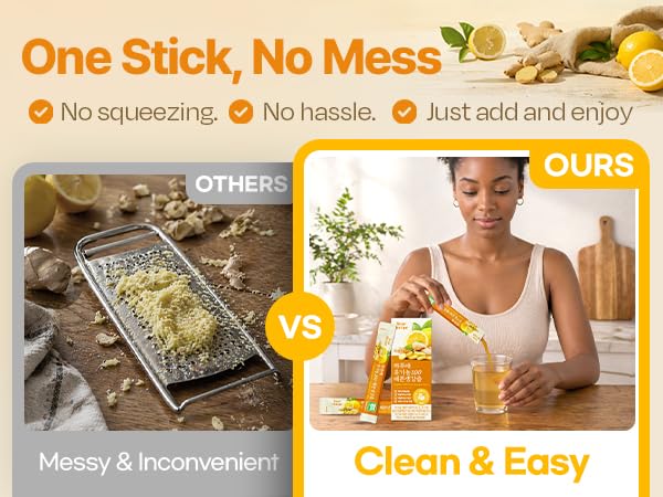 [14 Sticks] Organic 100% Pure NFC Lemon Ginger Juice Sticks – 15g Each – Balanced 50/50 Blend, Cold Pressed, Non-GMO, No Sugar Added