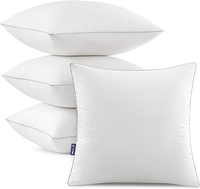 MIULEE 16x16 Pillow Inserts (Set of 4) -Decorative Throw Pillow with 100% Cotton Cover Square for Sofa Couch