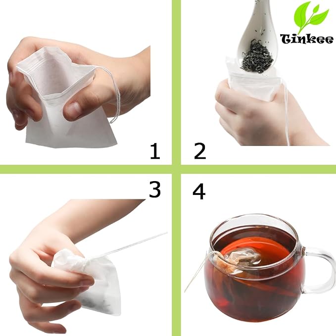 Tea Filter bags, safe and natural material, disposable tea infuser, empty tea bag with drawstring for loose leaf tea, set of 200（3.15 x 3.94 inch ） (White200)