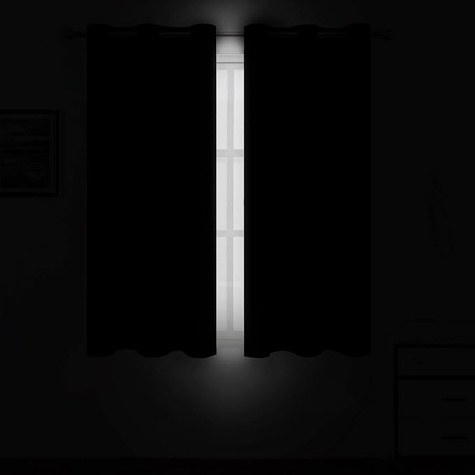 LEMOMO Black Blackout Curtains/38 x 54 Inch/Set of Two Panels Grommet Living Room Curtains