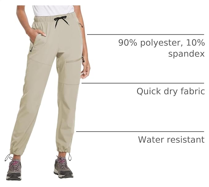 baleaf Women's Hiking Pants Quick Dry Lightweight Water Resistant Elastic Waist Cargo Pants for All Seasons