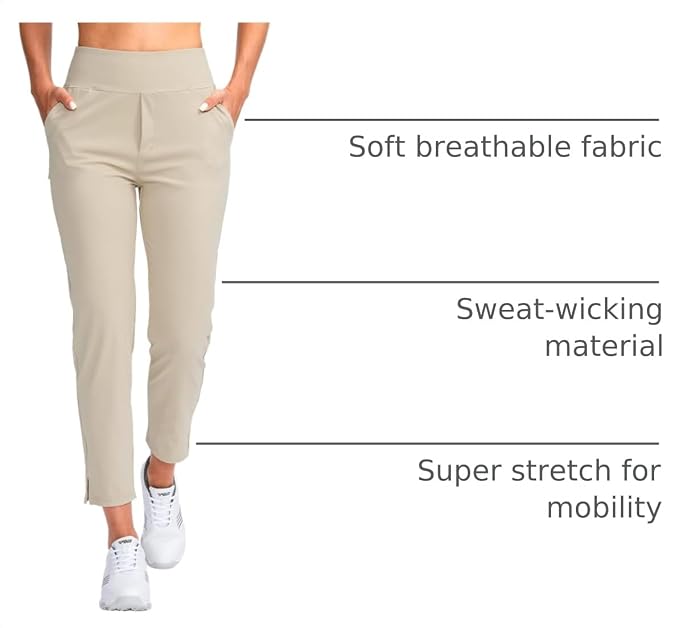 YYV Women's Golf Pants High Waist Stretch Ankle Pants with Pockets | Work Ankle Pants, Dress Pants with 4 Pockets, For Yoga Business Travel Casual