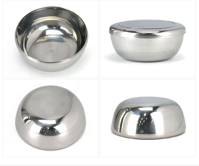 Stainless Steel Korean Kitchen Restaurant Dinner Soup Rice Bowl & Cover 2 Sets