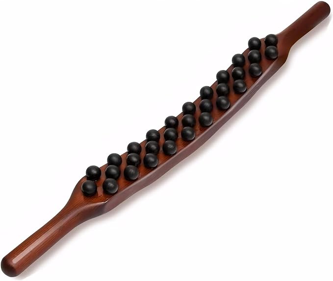 Wood Massage Tools 31 Bead Massage Stick Ergonomic Cellulite Massager with Handle Polished Massage Tools for Full Body Guasha