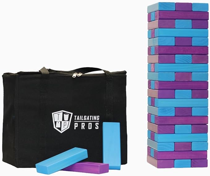 Tailgating Pros Premium Giant Toppling Timbers with Carrying Case – Choose Your Team Colors! Jumbo Outdoor Yard Game, Tower Grows to Over 5 Feet!