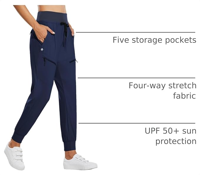 baleaf Womens Lightweight Hiking Pants Water Resistant Quick Dry Joggers with 5 Zipper Pockets UPF 50+ for Travel Hiking