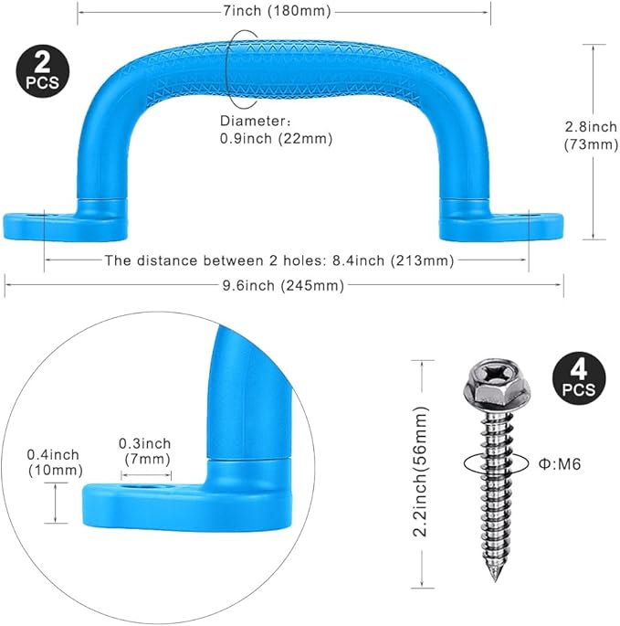 Dolibest 2-Pack Safety Handles for Swing Sets & Playsets - Monkey Bars with Anti-Skid Grip & Finger Indentations, Plastic Grab Handles, Easy Mounting for Climbing Frames, Playhouses, Treehouses