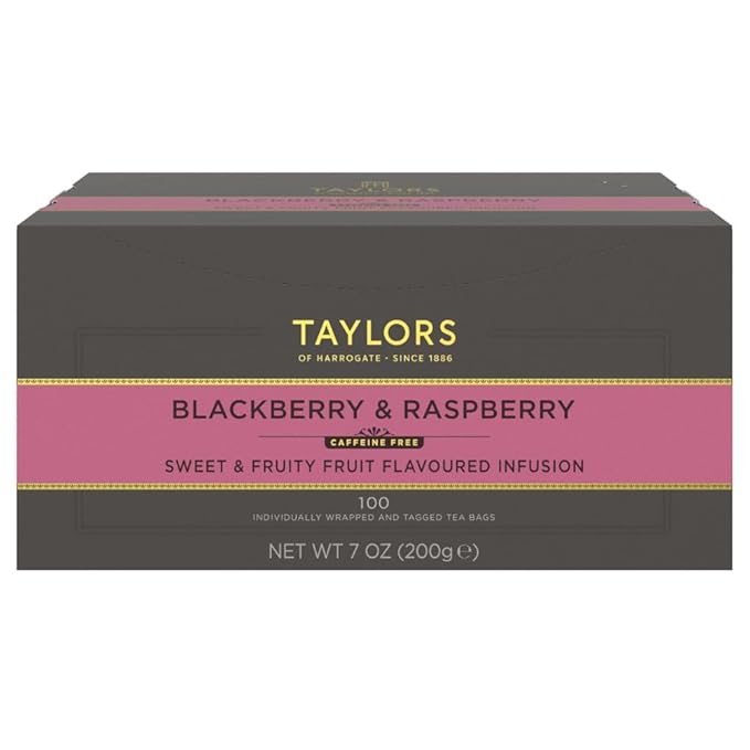 Taylors of Harrogate Blackberry & Raspberry, Herbal Tea, Individually Wrapped Bags, 100 Count (Pack of 1), Sweet, Tart & Tangy, Caffeine-Free, Enjoy Hot or Iced, 100 Teabags