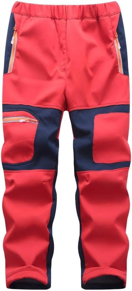 linlon Kids Boy's Snow Waterproof Pants Youth Fleece Lind Hiking Softshell Warm Insulated Trousers