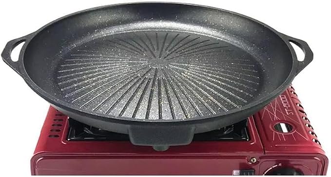 Korean BBQ Grill Pan with Maifan Stone Coated Surface, Non-Stick Smokeless Barbecue Plate for Indoor Outdoor Stovetop, Portable Double-Layered Thickened Grill Pan with Tilt Design & Oil Drain Control