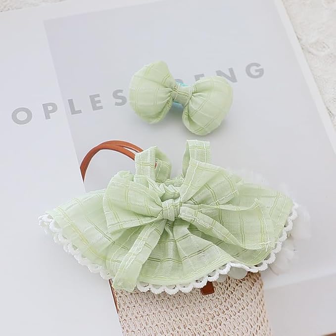 17 cm Doll Summer Outfit – Dress with Straw Hat & Matching Hair Clip – Clothes & Accessories for 6.7″ Dolls (Doll Not Included) (Green)
