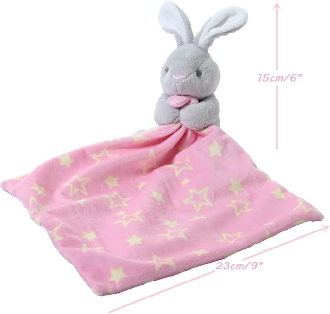 CREVENT Soft Plush Animal Face Security Blankets for Boys and Girls, Great Gifts for Birthday Baby Shower (Hugging Bunny + Tag)