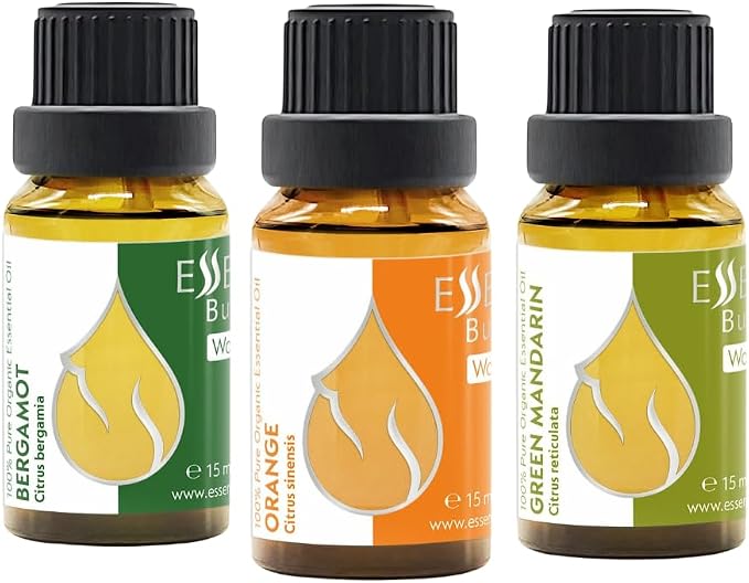 Citrus Set Organic Essential Oils |1.52 Fl Oz | Orange + Green Mandarin + Bergamot | 100% Pure and Natural | Undiluted | Therapeutic Grade | Non-GMO | (3 pcs x 15 ml)