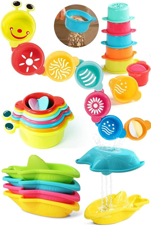 Baby Bath Toys for Kids Ages 1-3 11PCS Toddler Bath Toys Mold Free Bathtub Toys for 12+ Months Pool Water Table Beach Sand Toys Stacking Cups Floating Boats for 1 2 3 4 5 6 Years Old Girls Boys Gifts