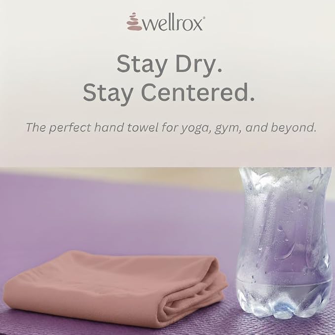 Wellrox Microfiber Yoga Hand Towel – Super Soft, Quick-Dry, Non Slip Yoga Towel for Hot Pilates, Gym & Workouts (26.5" x 16", Rose)