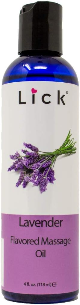 Lick Lavender Massage Oil – Calming Aromatherapy Massage Oil with Sweet Almond Oil & Vitamin E, Relaxing Floral Scent for Stress Relief & Couples Massage, 4 oz