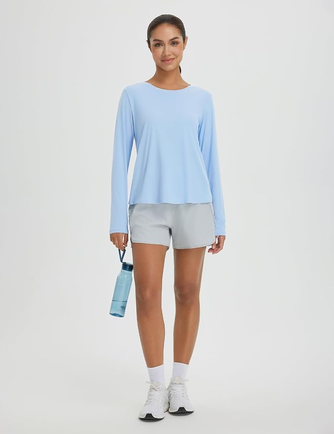 baleaf Women's Long Sleeve Workout Tops Running Sun Shirts Split Back | UPF 50+, Quick Dry, Lightweight, Breathable, Moisture-wicking, SPF, UV, for Athletic, Gym, Hiking, Tennis, Outdoor