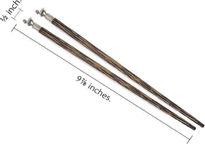 Wooden Chopsticks 9⅞" Long Coconut Palm Wood Chopstick With Metal Goat Top Eating Utensils Oriental Cutlery Asian Tableware Decorative Dinnerware to Serve Chinese Japanese Korean Food