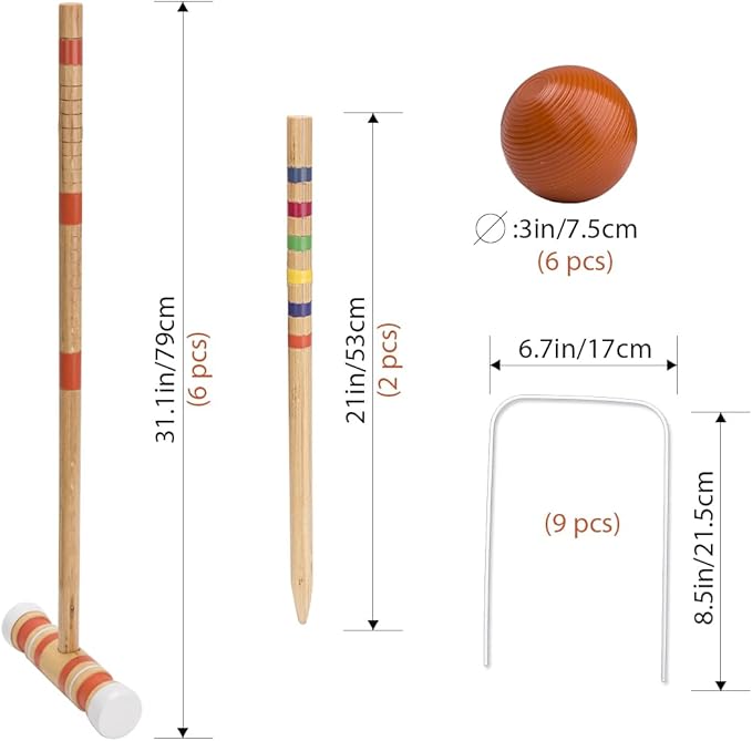 ropoda Six-Player Croquet Set with Wooden Mallets, Colored Balls, Sturdy Carrying Bag for Adults &Kids, Perfect for Lawn,Backyard,Park and More