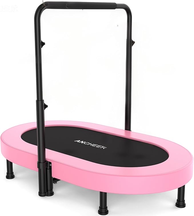 ANCHEER 56" Double Mini Trampoline for Kids, Mini Rebounder with 5-Level Adjustable Handle, Parent-Child Trampoline for Kids, Max Load 220lbs, Fun for Indoor/Outdoor