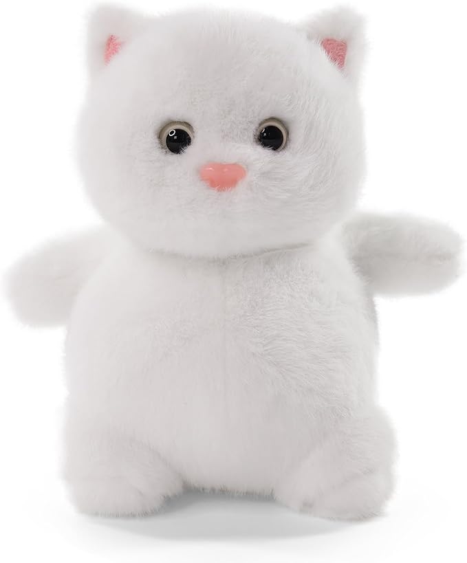 Sew Butiful 8" White Plush Cat Stuffed Animals, Cute Plushie for Animal Themed Parties Teacher Student Award, Birthday Gifts for Baby, Boy, Girls, Great for Nursery, Room Decor, Bed